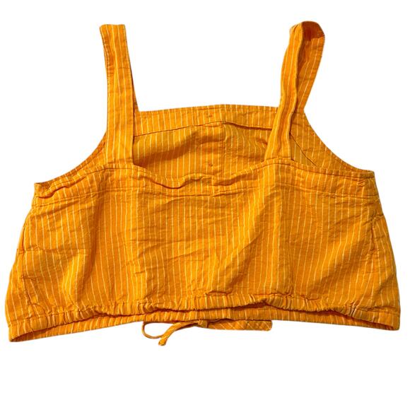 a new day MEDIUM Striped Button Detail Linen Blend Front Tie Crop Top Tank - Picture 9 of 12